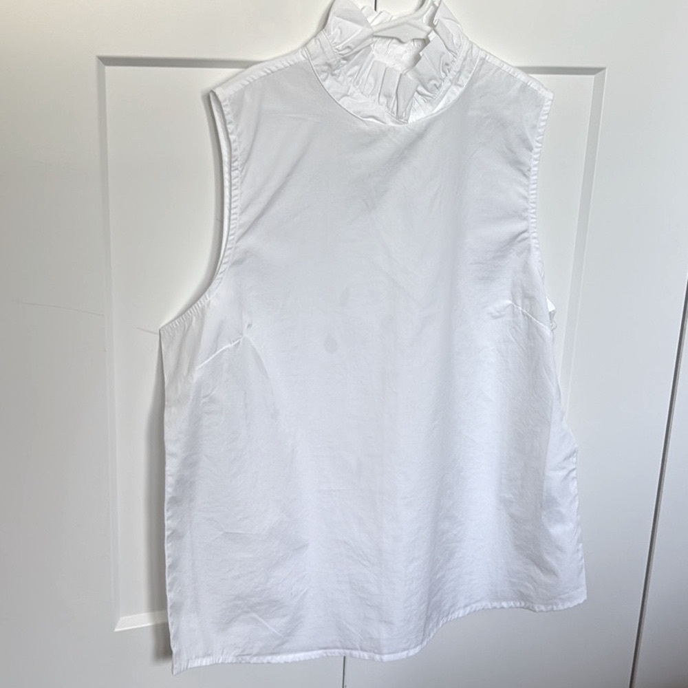 NWT [Frame] High Neck Sleeveless Ruffle Back Button Blouse Top White Women’s S - Picture 3 of 14